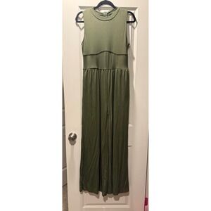 Cider Green Sleeveless Ribbed Wide Leg Jumpsuit Mock Neck CD20221129213383JP XL